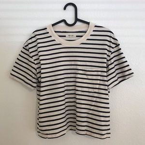 Madewell Navy Striped Boxy Pocket Tee